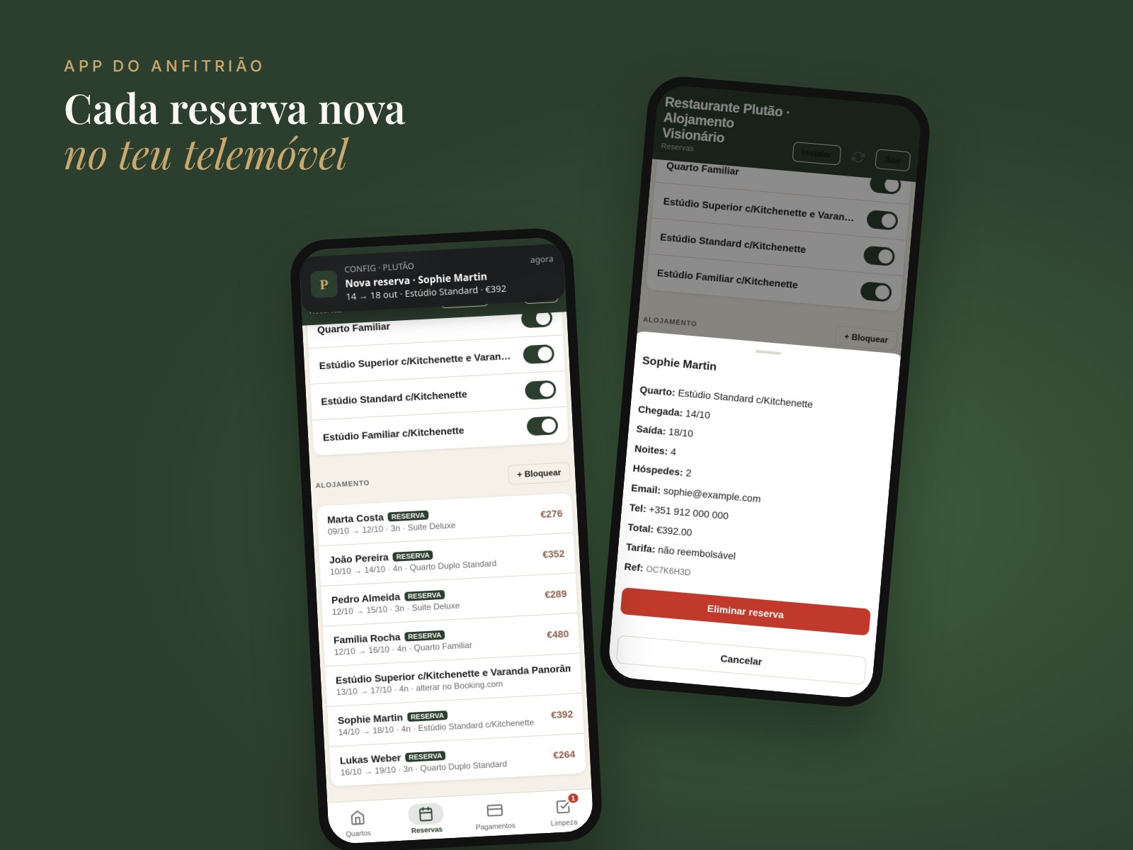 App do anfitrião com notificação de nova reserva